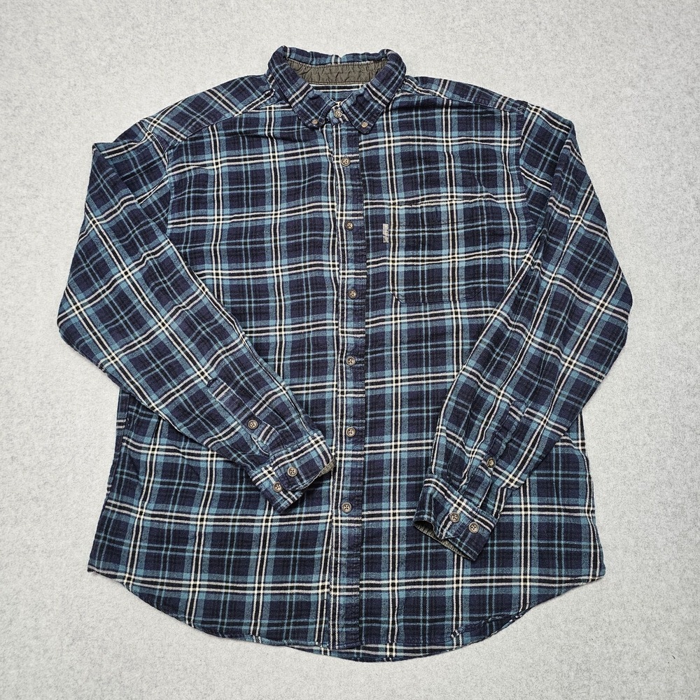 Woolrich Flannel Shirt Mens XL Dusk Blue Plaid Button Up Heavy Long Sleeve